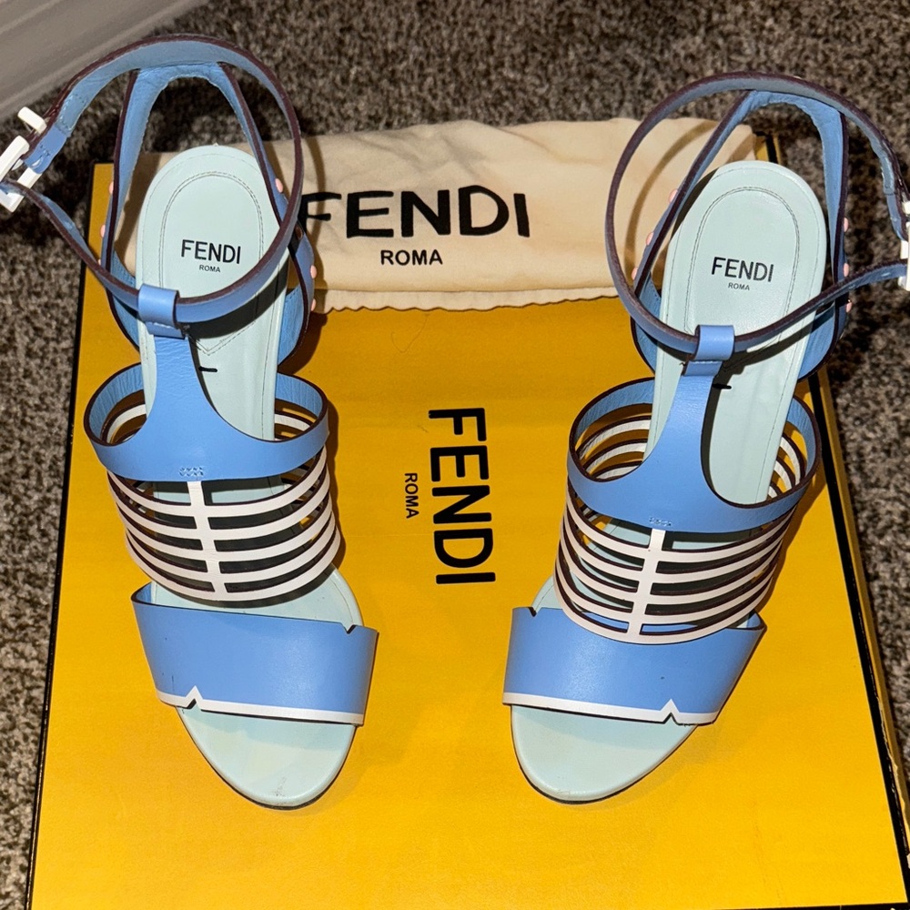 Fendi Women's Blue and White Sandals
